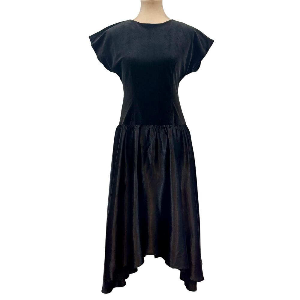 VTG Drop Waist Black Velvet Satin Dress 8 Whimsigoth Goth Glam Prom Cocktail